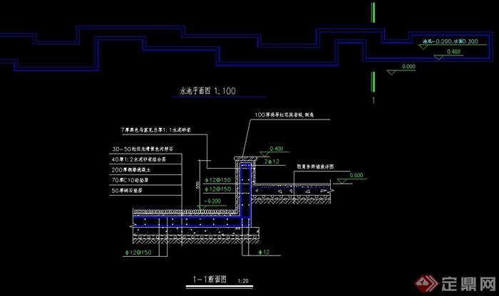 [1 (18)] 某水池平剖面设计cad施工图,图纸包含了材料及尺寸标注,图纸