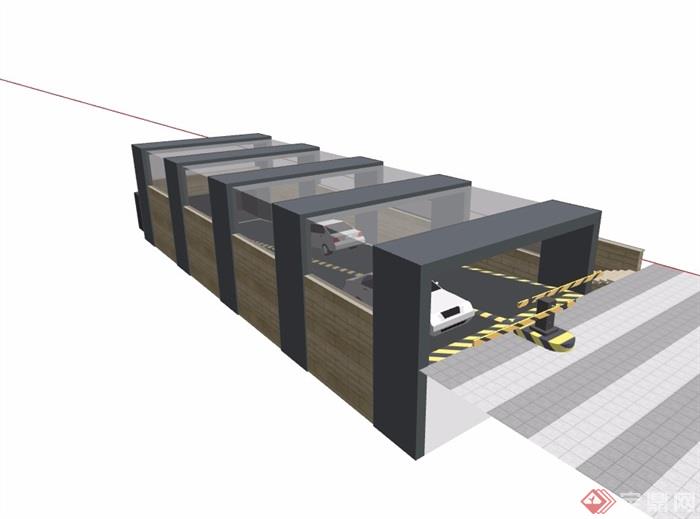 地下车库入口玻璃设计su模型
