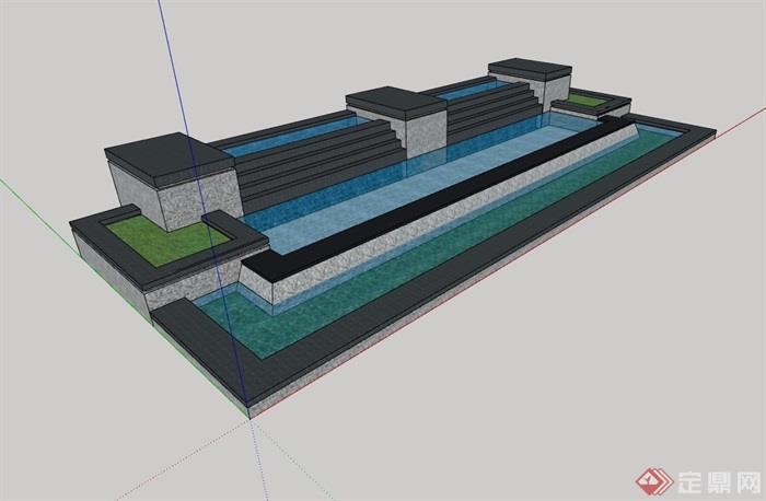 台阶水池详细景观设计su模型