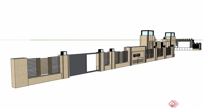 现代风格详细完整的围墙大门su模型