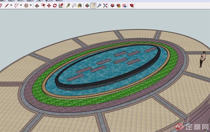 椭圆形花坛水池设计su模型