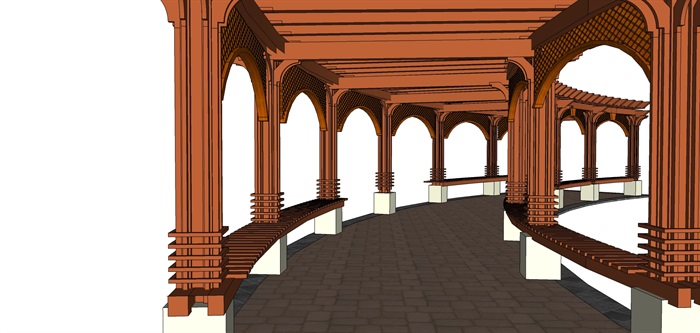 弧形欧式花架110木长廊廊架廊亭葡萄架su模型[草图大师su模型[原创]