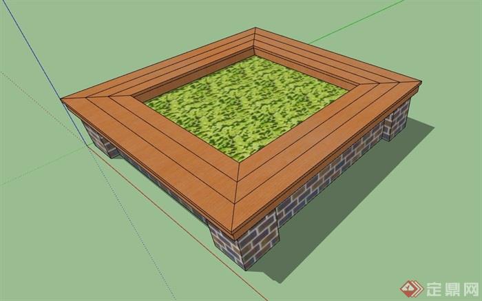 现代正方形详细的树池设计su模型