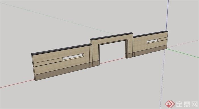 现代详细景墙门素材设计su模型