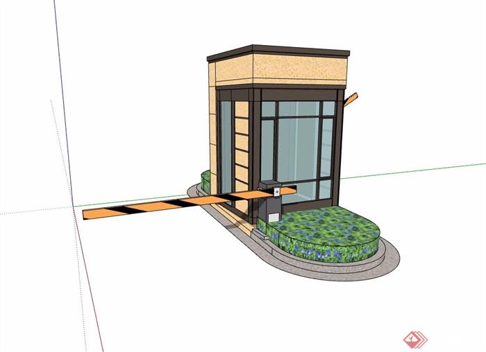 门卫室大门素材设计su模型