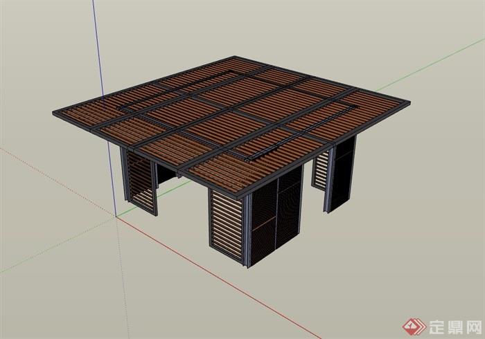 现代构架廊亭su模型