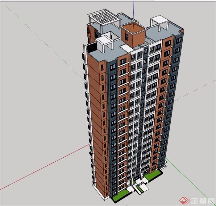 高层现代居住详细小区楼设计su模型