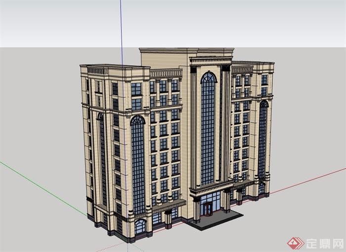 简欧详细多层办公建筑楼设计su模型