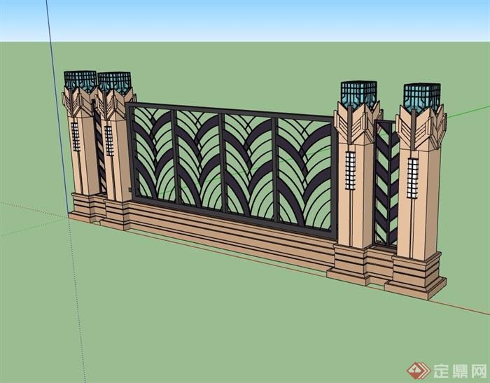 新古典铁艺栏杆围墙设计su模型