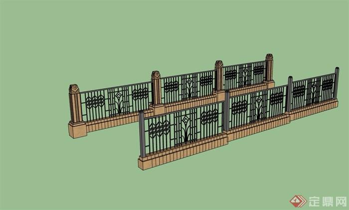 新古典风格详细栏杆围墙素材su模型