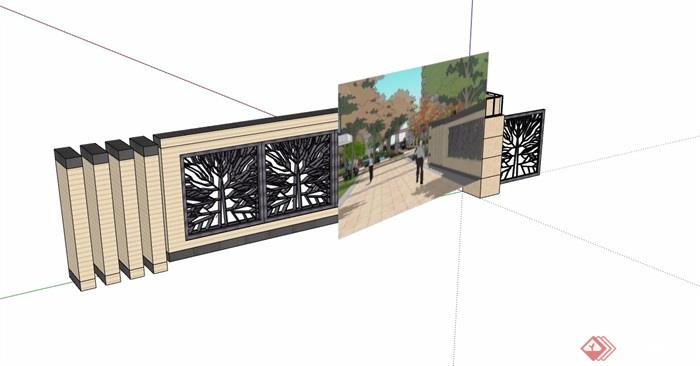现代详细的镂空围墙素材设计su模型