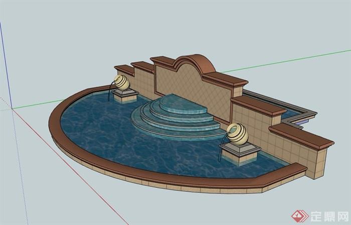 详细的欧式景墙水池设计su模型