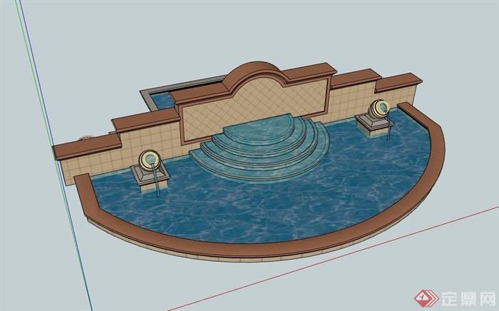 详细的欧式景墙水池设计su模型
