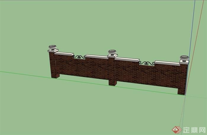经典详细的砖砌围墙设计su模型