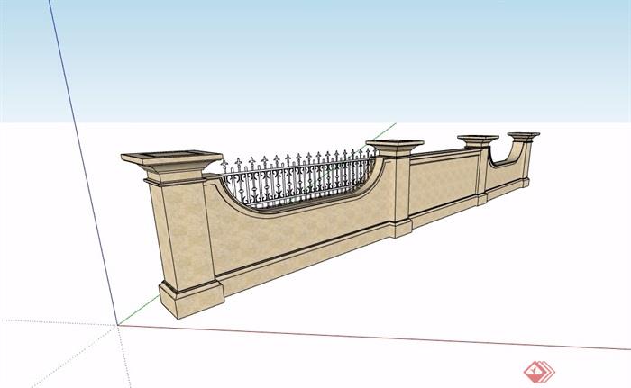 详细的围墙素材设计su模型