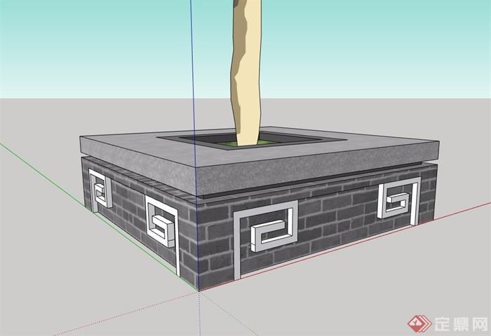 中式正方形树池设计su模型