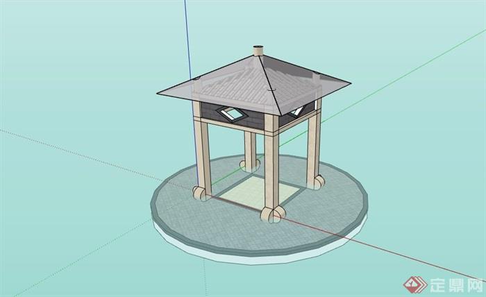 中式独特的玻璃凉亭设计su模型