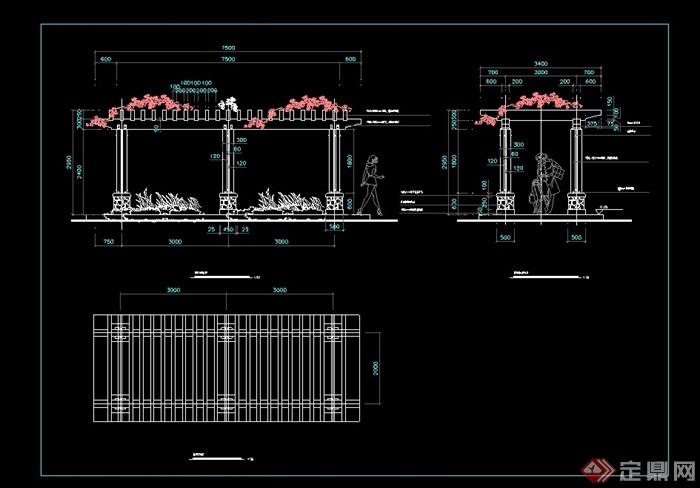 详细的园林花架廊详细设计cad施工图