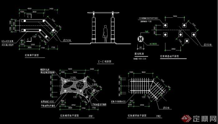 整体完整详细的廊架设计cad施工图