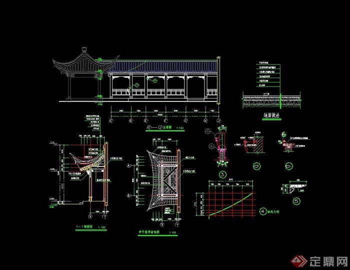 江南园林全套亭廊组合cad结构设计图