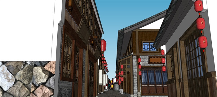 仿古商业街建筑四合院徽派古建民居su模型[草图大师su[原创]