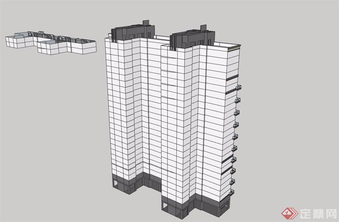 高层公寓经典完整建筑设计su模型