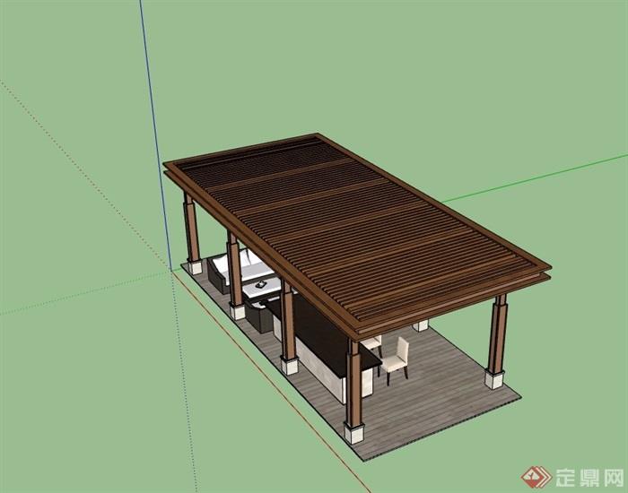 详细的廊架桌椅素材设计su模型
