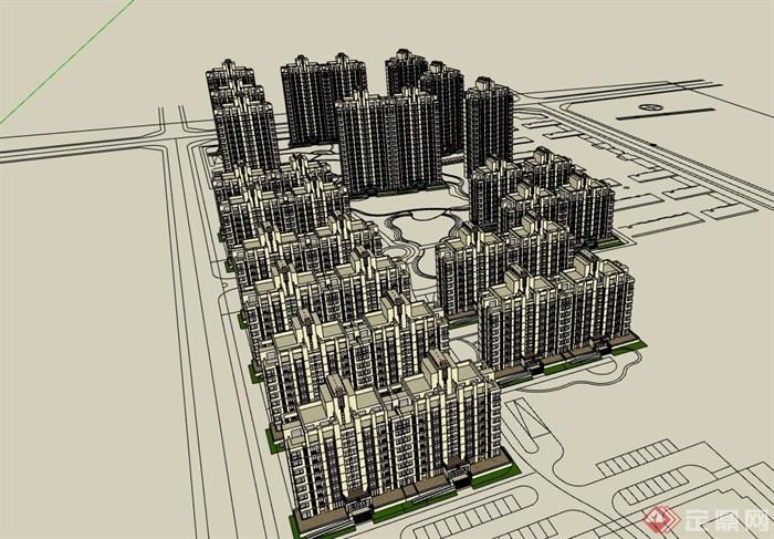 多层及高层小区住宅楼总图规划su模型