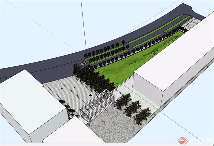 小区大门入口景观详细设计su模型