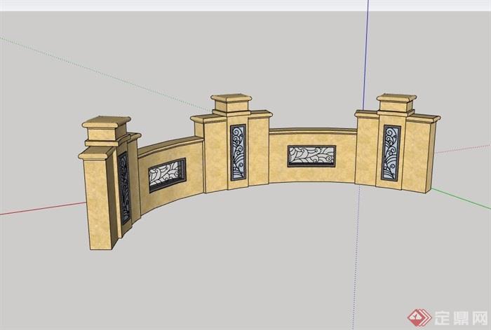 某现代详细的弧形景观墙设计su模型