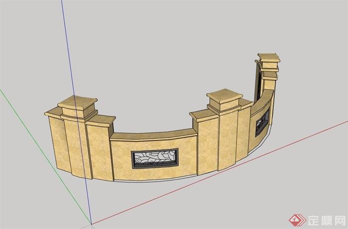 某现代详细的弧形景观墙设计su模型