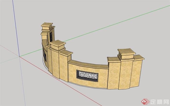 某现代详细的弧形景观墙设计su模型