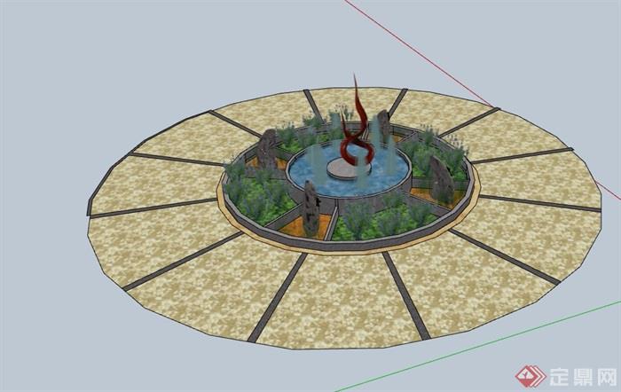 圆形种植池水池设计su模型