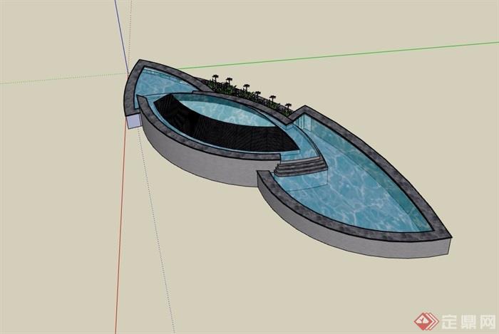 现代独特造型详细的水池设计su模型