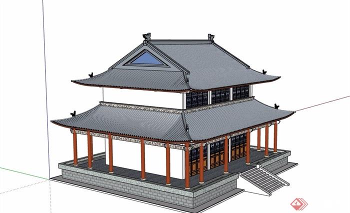 古典中式风格详细两层寺庙建筑su模型