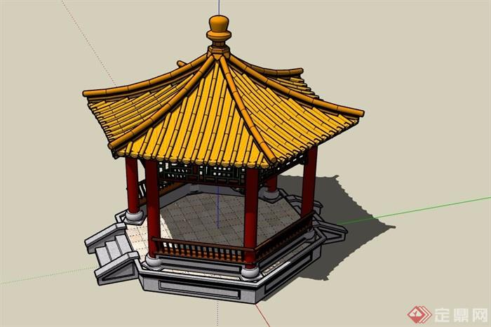 古典中式风格完整的六角亭su模型