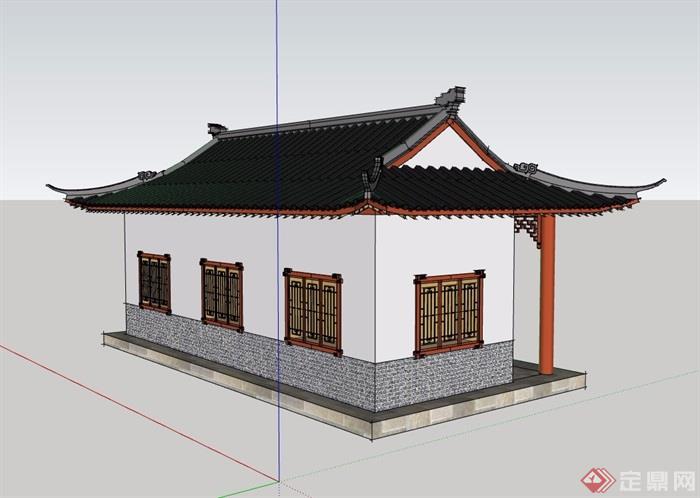 单层古典中式风格详细四合院房子su模型