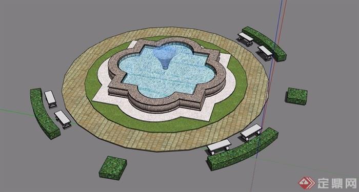 景观水池喷泉设计su模型
