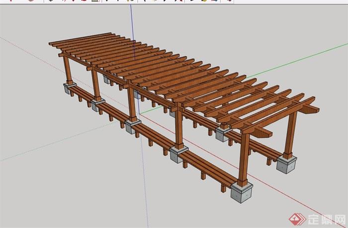 现代木质详细的完整廊架素材设计su模型