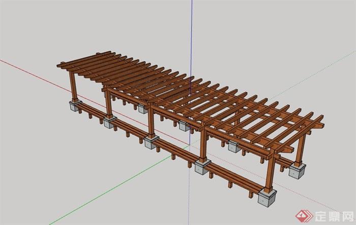 现代木质详细的完整廊架素材设计su模型