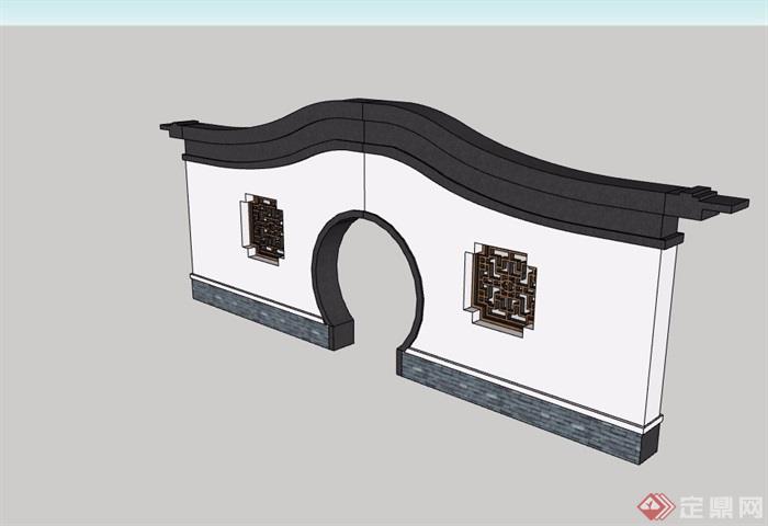 徽派中式风格景观墙设计su模型