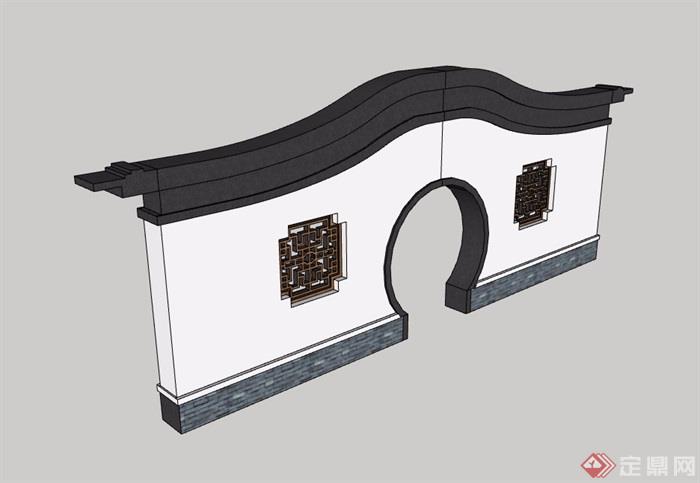 徽派中式风格景观墙设计su模型