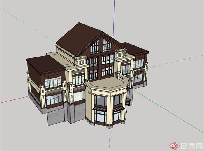 三层新古典售楼部建筑设计su模型