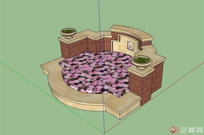 欧式风格砖砌花池景墙设计su模型