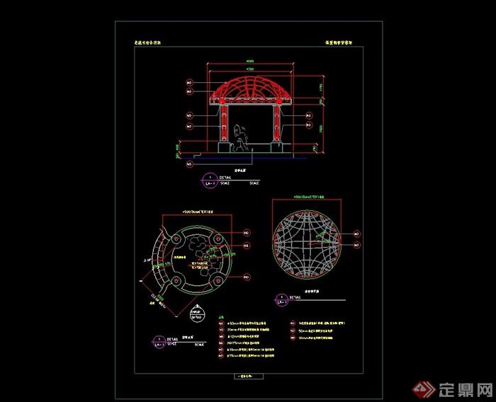 简欧风格圆形亭子设计cad施工图