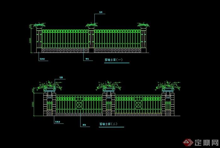 两个栏杆围墙cad方案