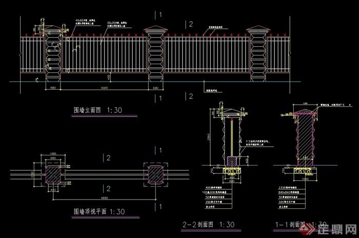 围墙欧式详细cad施工图