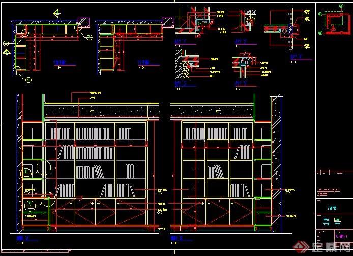 at the corner of the study] 书房转角书柜设计详图,包括别墅立面图