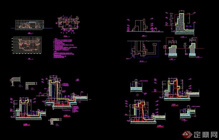 跌水水池详细景观设计cad施工图