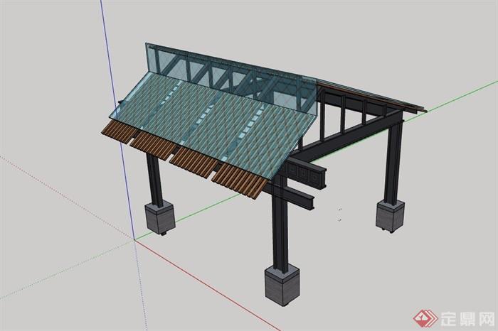 中式风格详细完整的玻璃亭子素材设计su模型